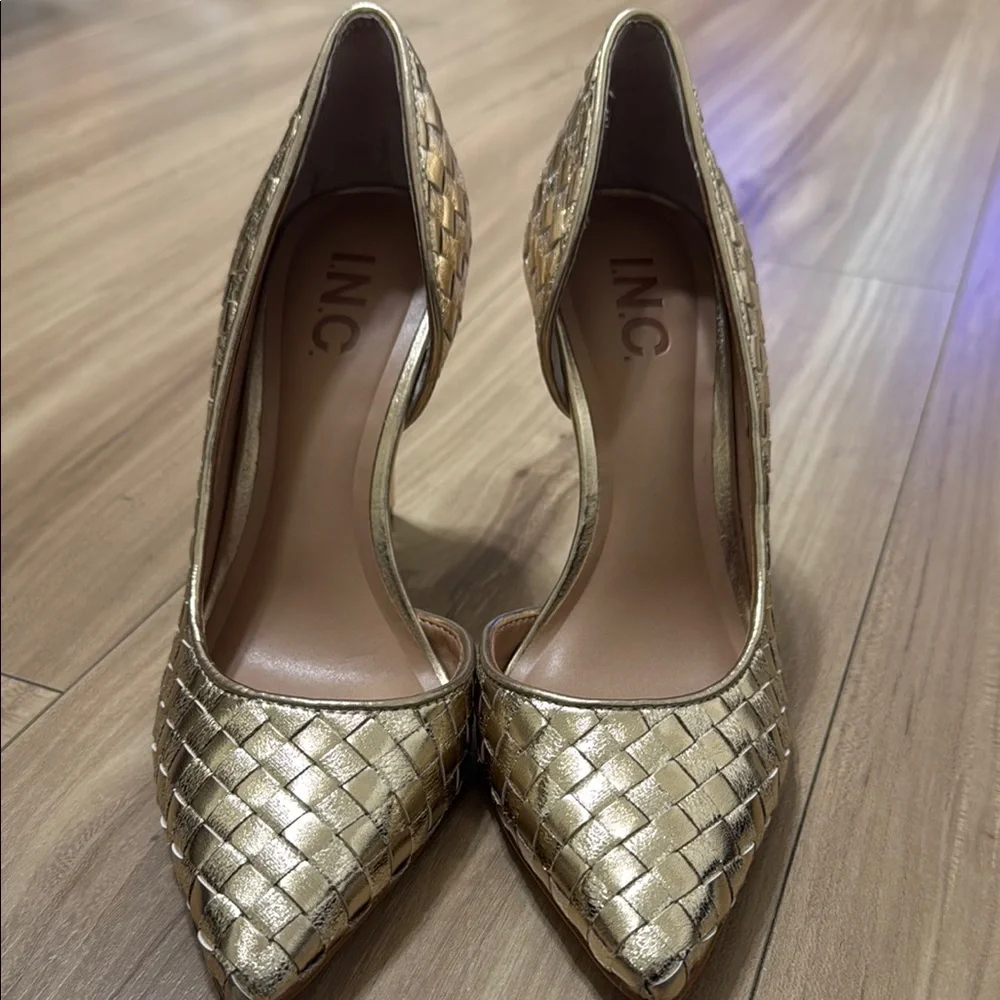 INC International Concepts Women's Gold Woven Heels